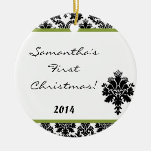 Lime Green Damask Lace Personalized Name Ornament
