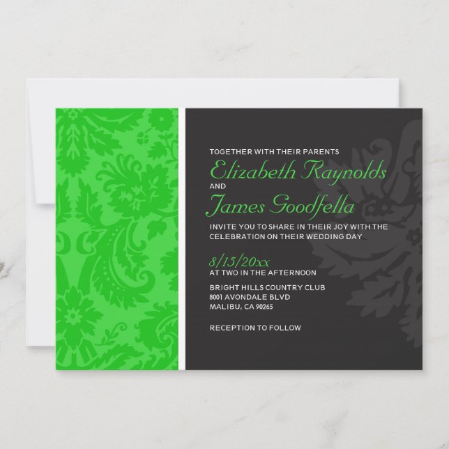 Lime Green Damask Wedding Invitations (Front)