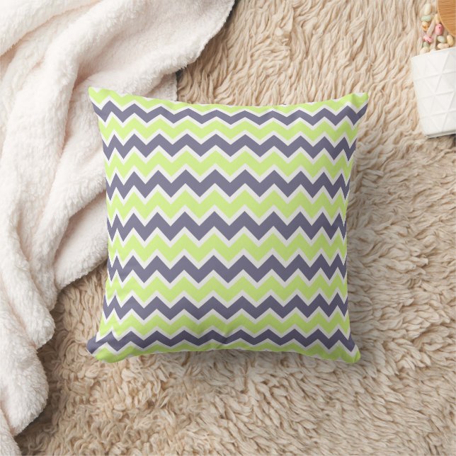 Lime Green & Dark Grey Chevron Pattern Throw Pillow (Blanket)