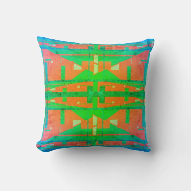 Lime Green Dark Pink Blue Symmetrical Tier Design  Throw Pillow (Front)