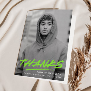 Lime Green Dashed Modern Photo Graduation Thank You Card