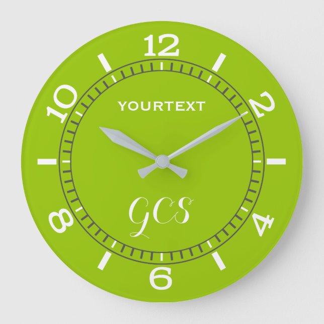 Lime Green Decor Dial Easily Personalized Large Clock (Front)