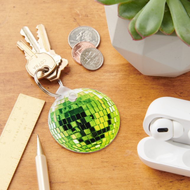 Lime Green Disco Disco Ball Keychain (Desk)