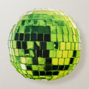 Lime Green Disco Disco Ball Round Pillow