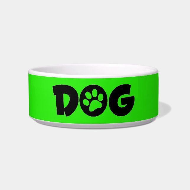 Lime Green Dog Ceramic Pet Bowl (Front)