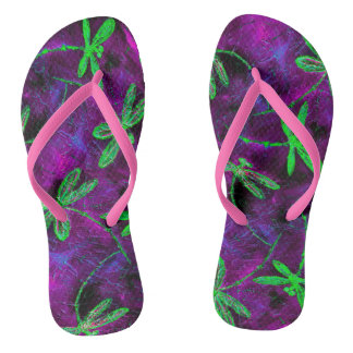 Lime Green Dragonflies on Hot Pink and Purple Flip Flops