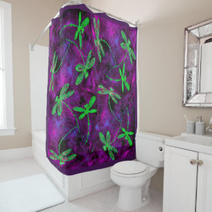 Lime Green Dragonflies on Hot Pink & Purple