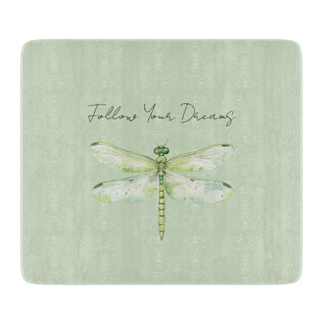 Lime Green Dragonfly Cutting Board (Front)