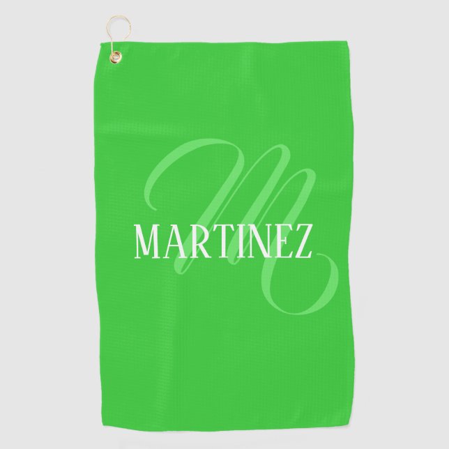 Lime Green Elegant Personalized Name Club Golf Towel (Front)