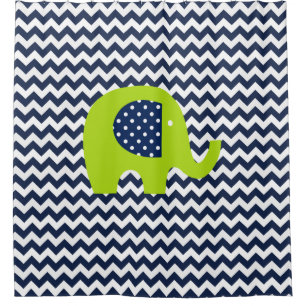 Lime Green Elephant on Navy and White Chevron