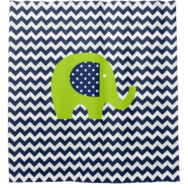 Lime Green Elephant on Navy and White Chevron (Front)