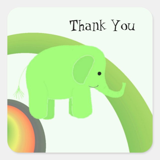 Lime Green Elephant Thank You Square Sticker (Front)