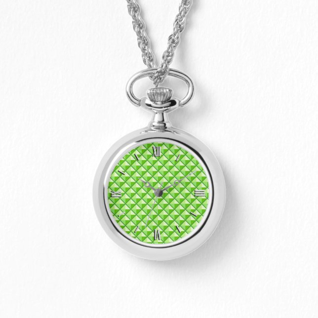 Lime green, enamel look, studded grid watch (Front)