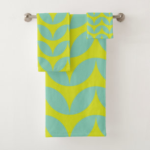 Lime Green et Aqua Blue Retro Leaf Motif