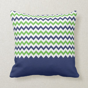 Lime Green et Navy Blue Zigzag Coussin