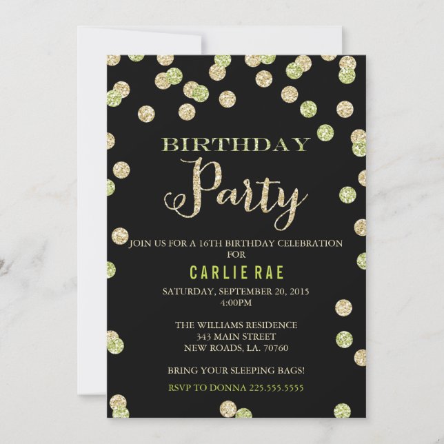 Lime Green et Parties scintillant or Invitations d (Devant)