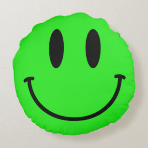 Lime Green Face Round Throw Pillow