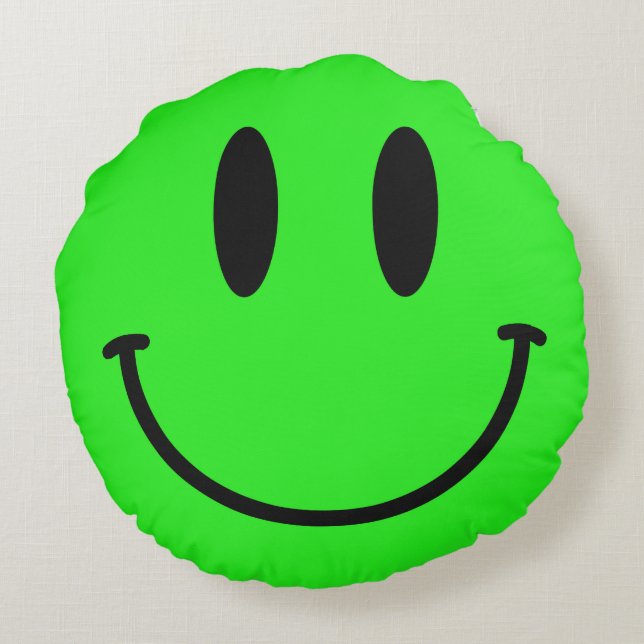 Lime Green Face Round Throw Pillow (Back)