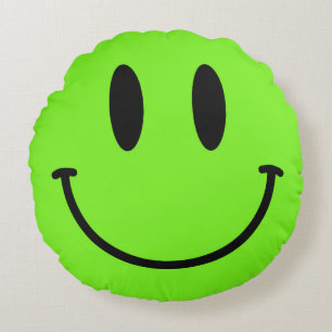 Lime Green Face Round Throw Pillow