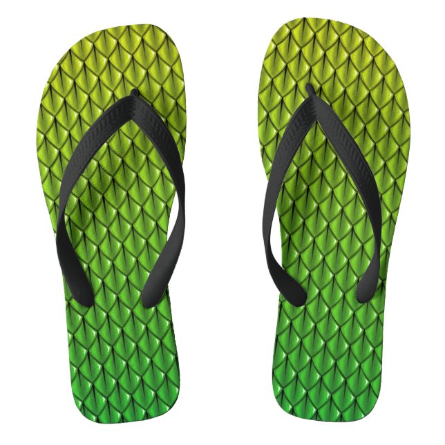 Lime Green (Fade) Dragon Scale Fantasy Flip Flops (Footbed)