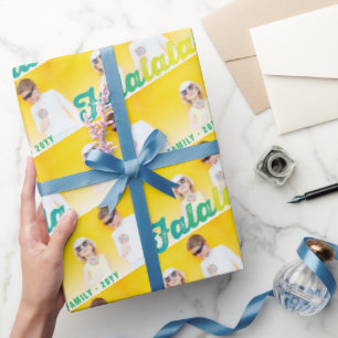 Lime Green Falalalala Christmas Photo Collage Wrapping Paper