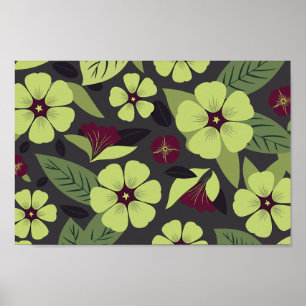 Lime Green Floral on Dark Grey background Poster