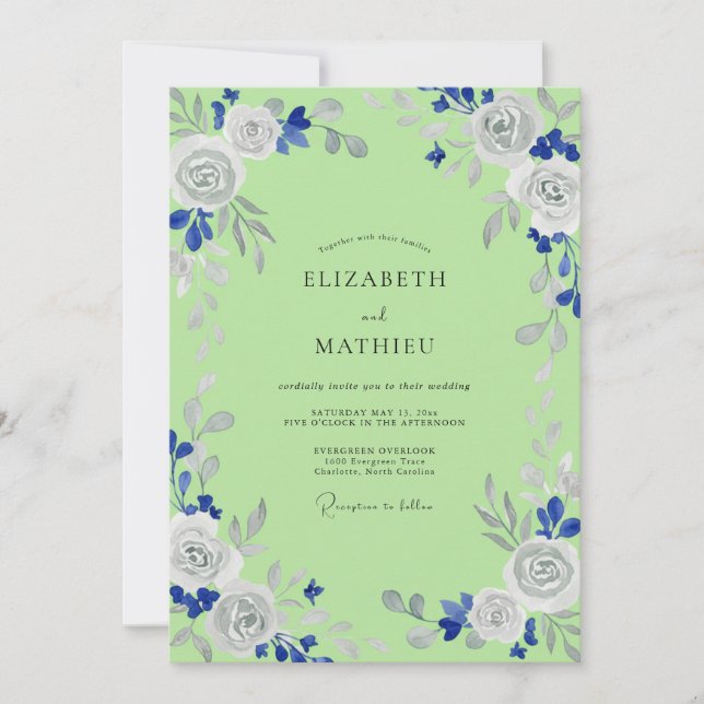 Lime Green Floral Romance Wedding Invitation (Front)