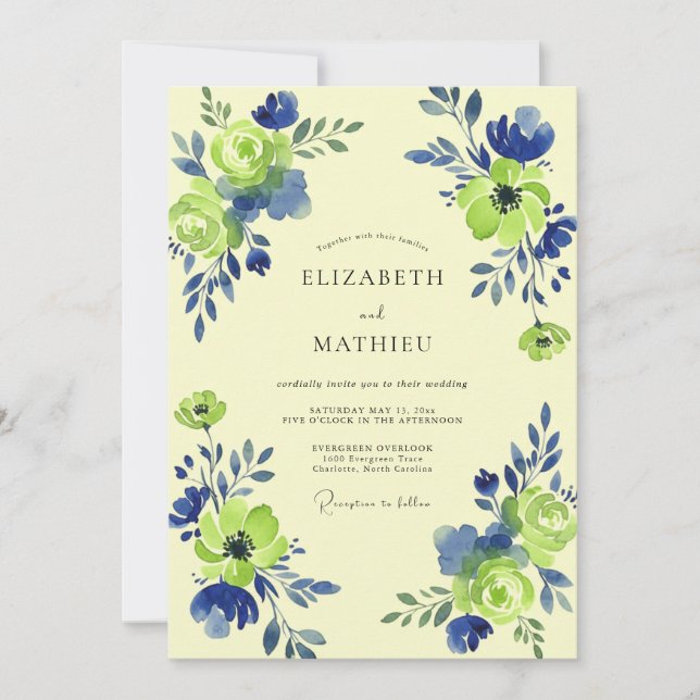 Lime Green Floral Swirl Wedding Invitation (Front)