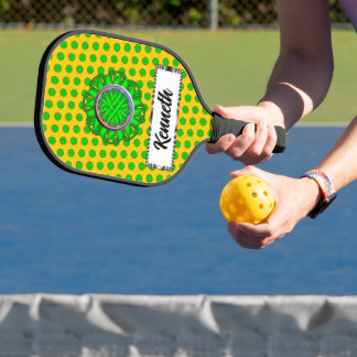 Lime Green Flower Ribbon by Kenneth Yoncich Pickleball Paddle