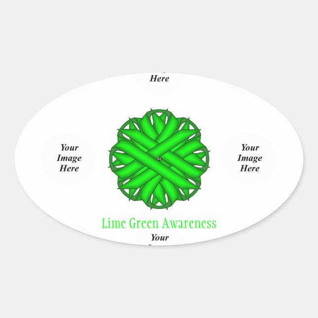 Lime Green Flower Ribbon Template by K Yoncich Oval Sticker (Front)
