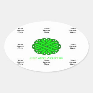 Lime Green Flower Ribbon Template by K Yoncich Oval Sticker