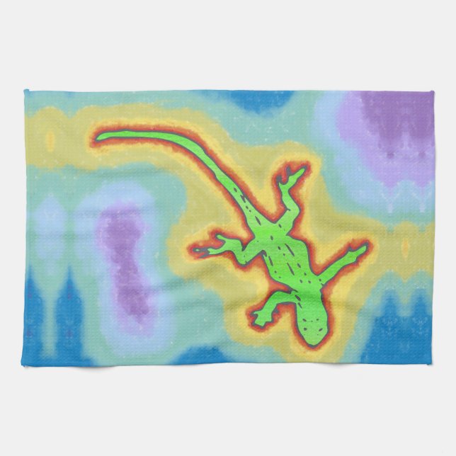 Lime green gecko kitchen towel (Horizontal)