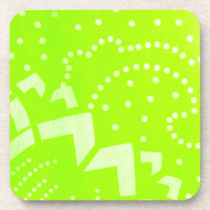 Lime Green geomentric dot stripe graphic pattern Coaster