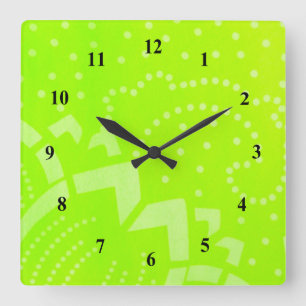 Lime Green geomentric dot stripe graphic pattern Square Wall Clock