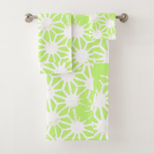 Lime green geometric pattern bath towel set
