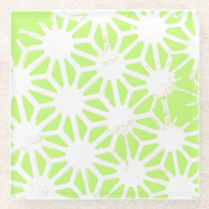 Lime green geometric pattern glass coaster