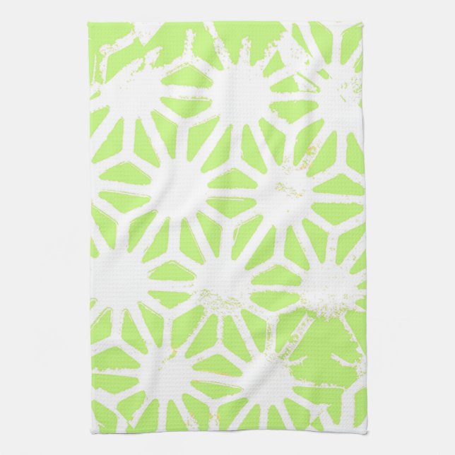 Lime green geometric pattern kitchen towel (Vertical)