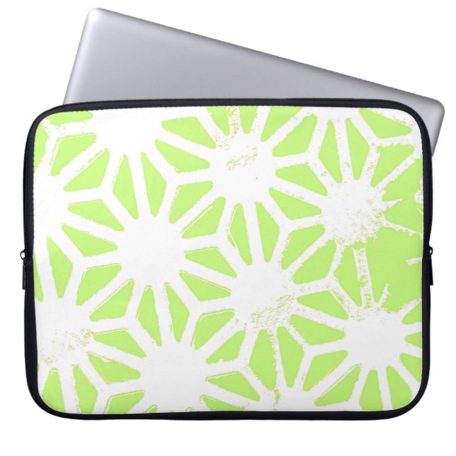 Lime green geometric pattern laptop sleeve (Front)