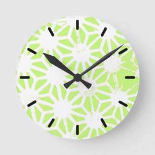 Lime green geometric pattern round clock