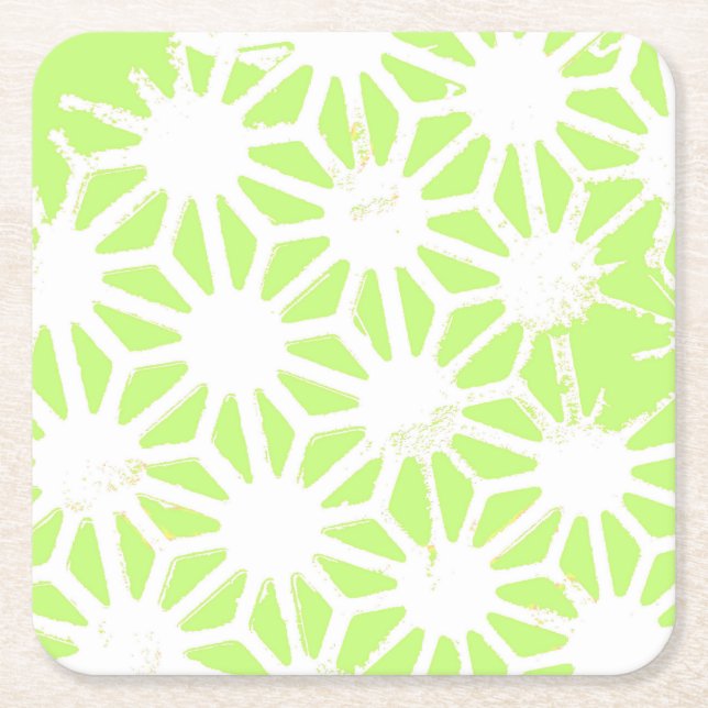 Lime green geometric pattern square paper coaster (Front)