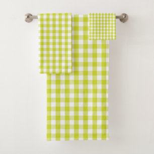 Lime Green Gingham Check Pattern Bath Towel Set