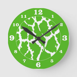 Lime Green Giraffe Animal Print Numbered Round Clock