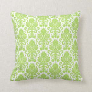 Lime Green Girly Damask Throw Pillow