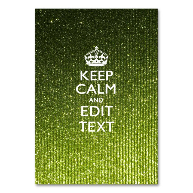 Lime Green Glamour Keep Calm Saying Table Number (Front)