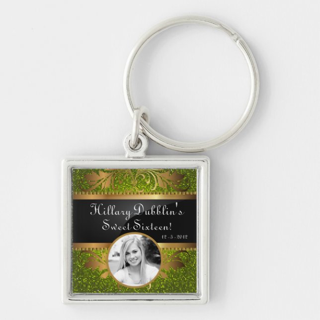 Lime Green Glitter Sequin Disco Glitz Key Chain (Front)