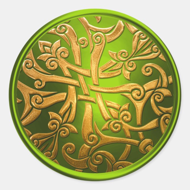 Lime Green Gold Celtic Damask Envelope Seal (Front)
