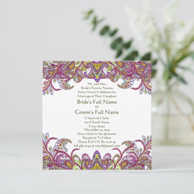 Lime Green Gold Damask Wedding Invitation (Standing Front)