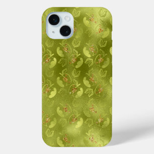 LIME GREEN & GOLD FALL AUTUMN APPLES iPhone 15 MINI CASE