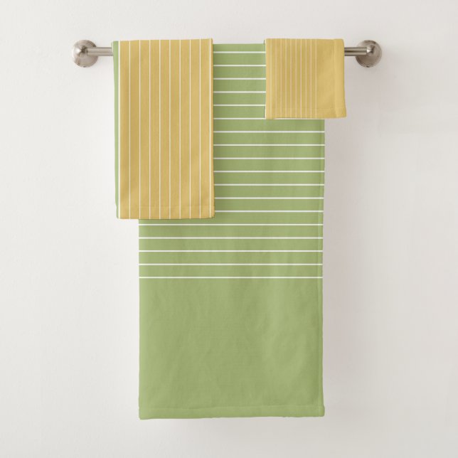 Lime Green Golden Stripes Bath Towel Set (Insitu)