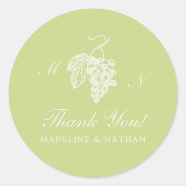 Lime Green Grape Monogram Wedding Sticker (Front)